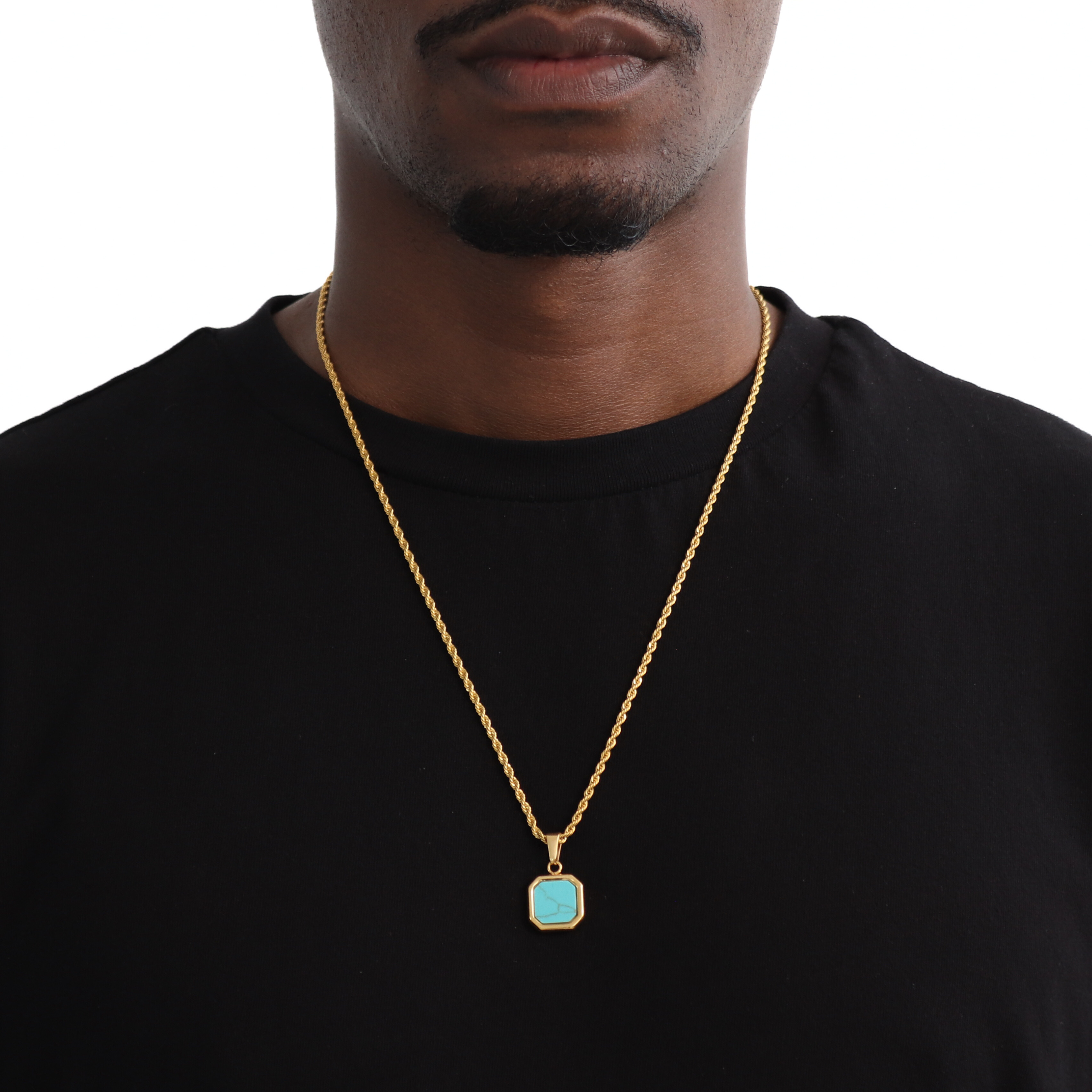 Stone Turquoise Hanger + Ketting (Goud)