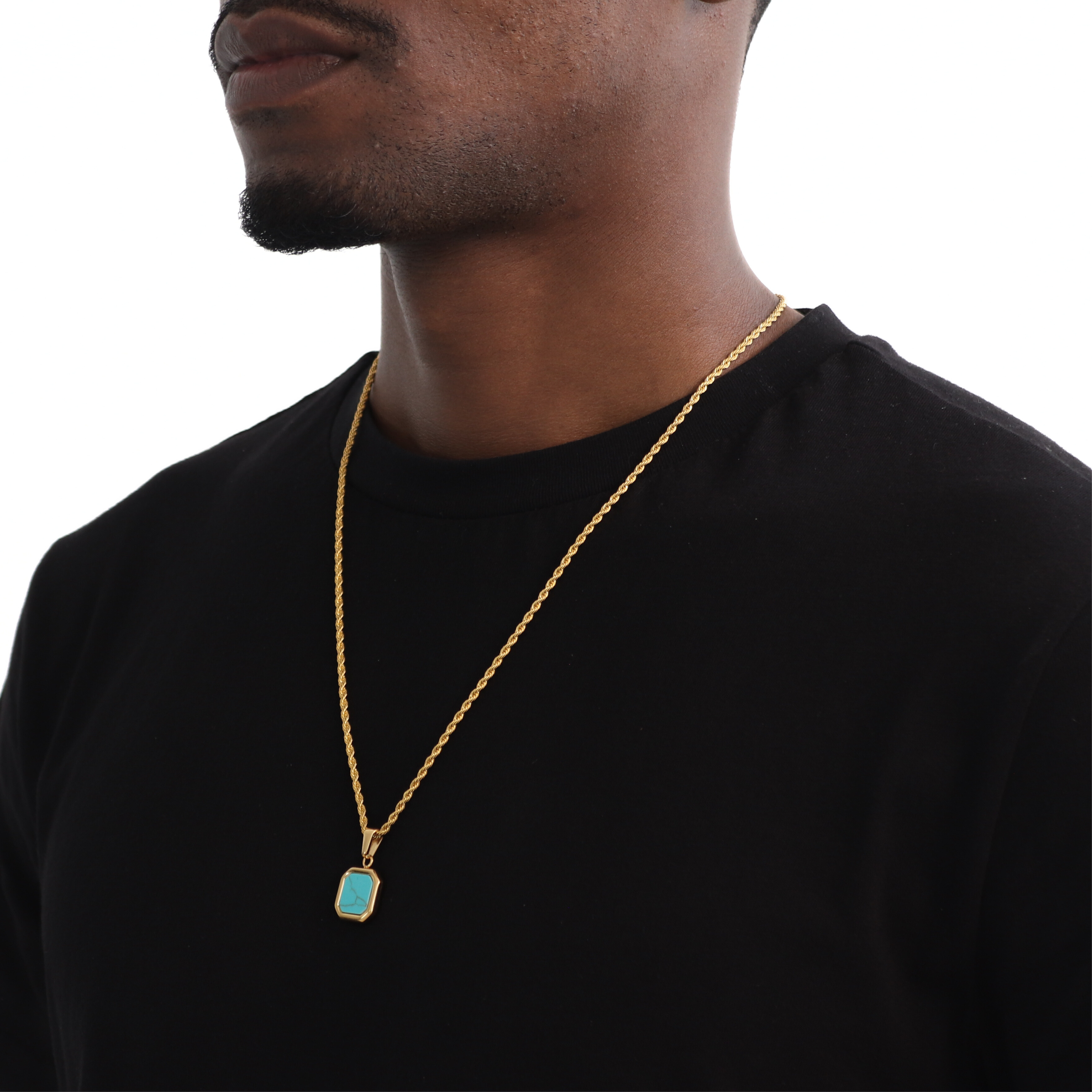Stone Turquoise Hanger + Ketting (Goud)