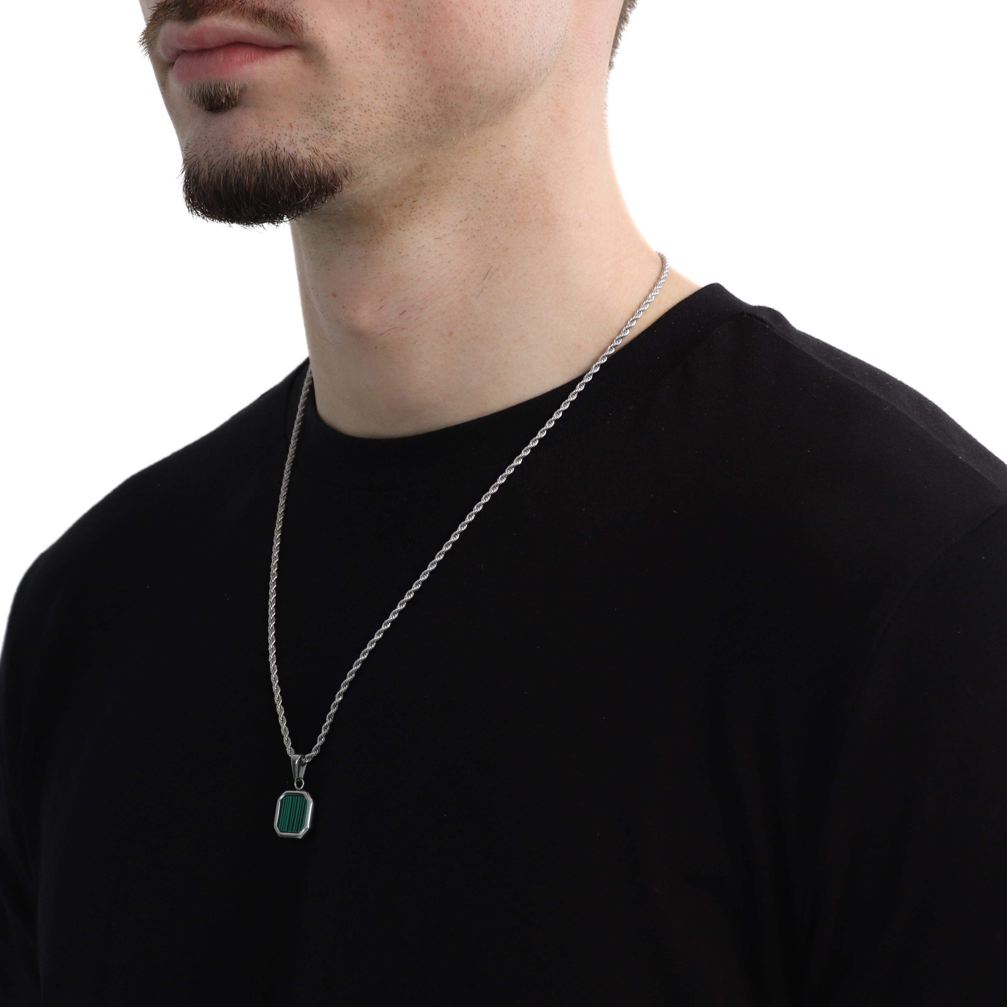 Stone Emerald Hanger + Ketting (Zilver)