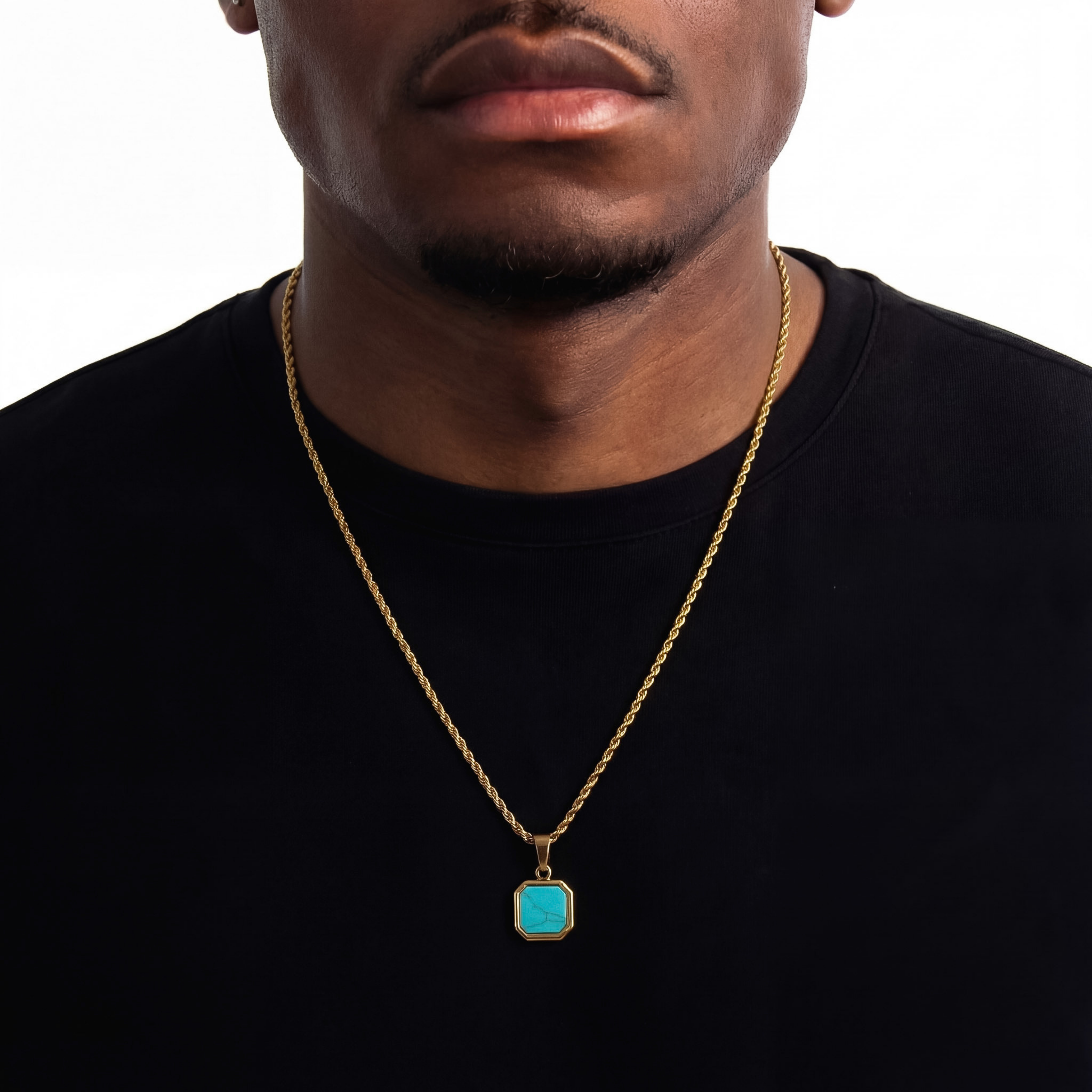 Stone Turquoise Hanger + Ketting (Goud)