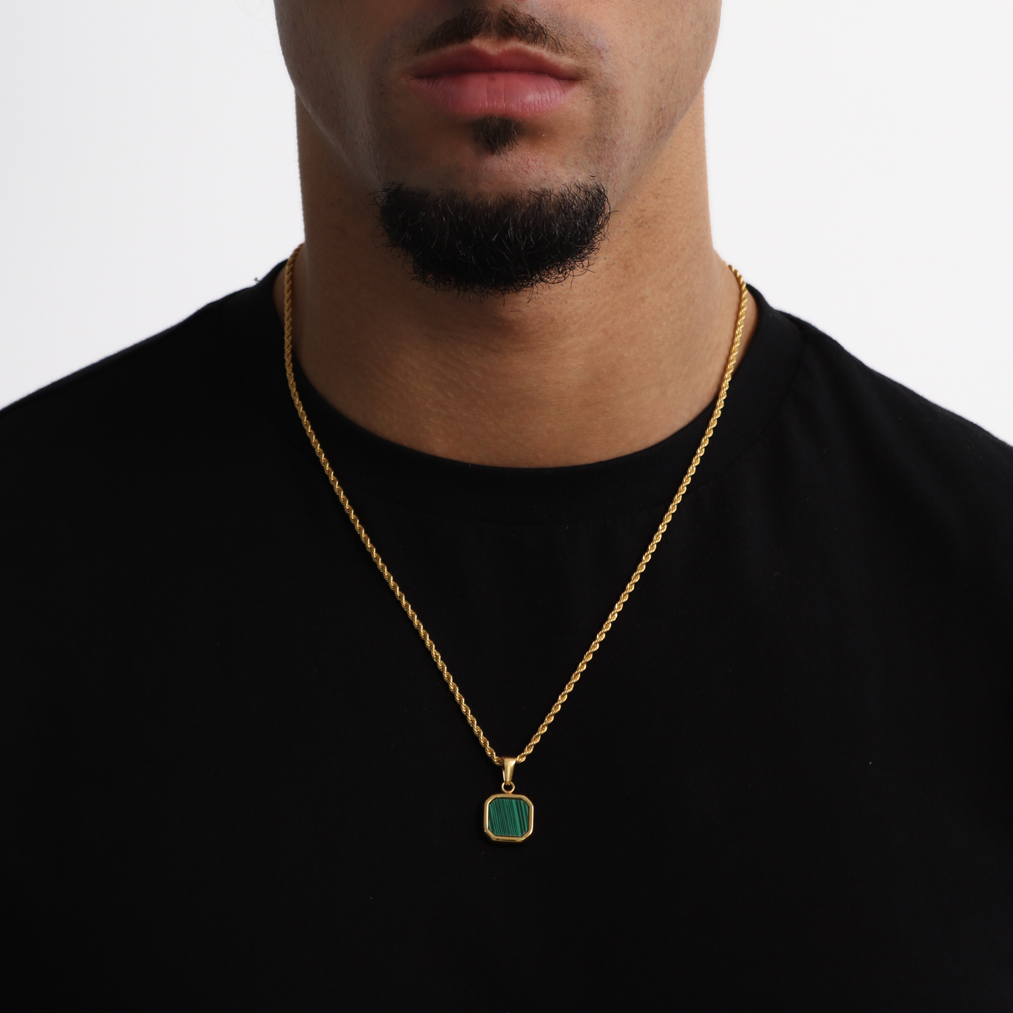 Stone Emerald Hanger + Ketting (Goud)