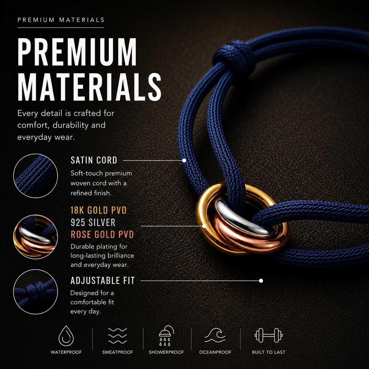 Cord Armband — Ring Tri-Tone / Navy