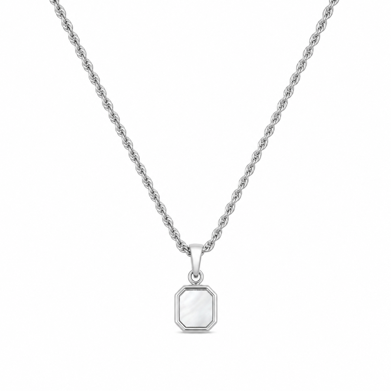 Stone Moon Pendant + Chain (Silver)