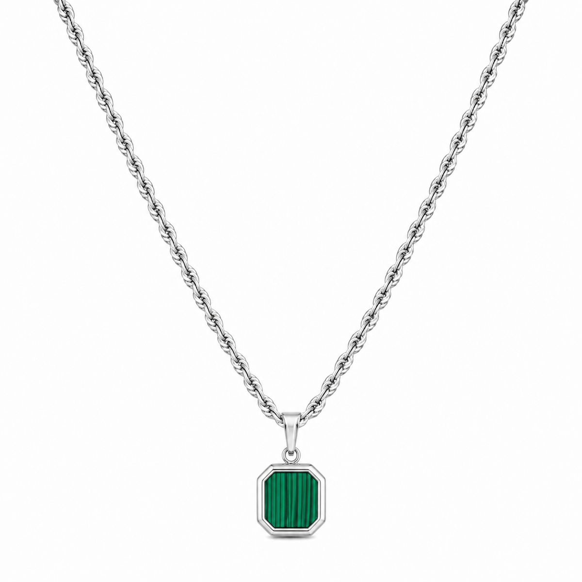 Stone Emerald Pendant + Chain (Silver)
