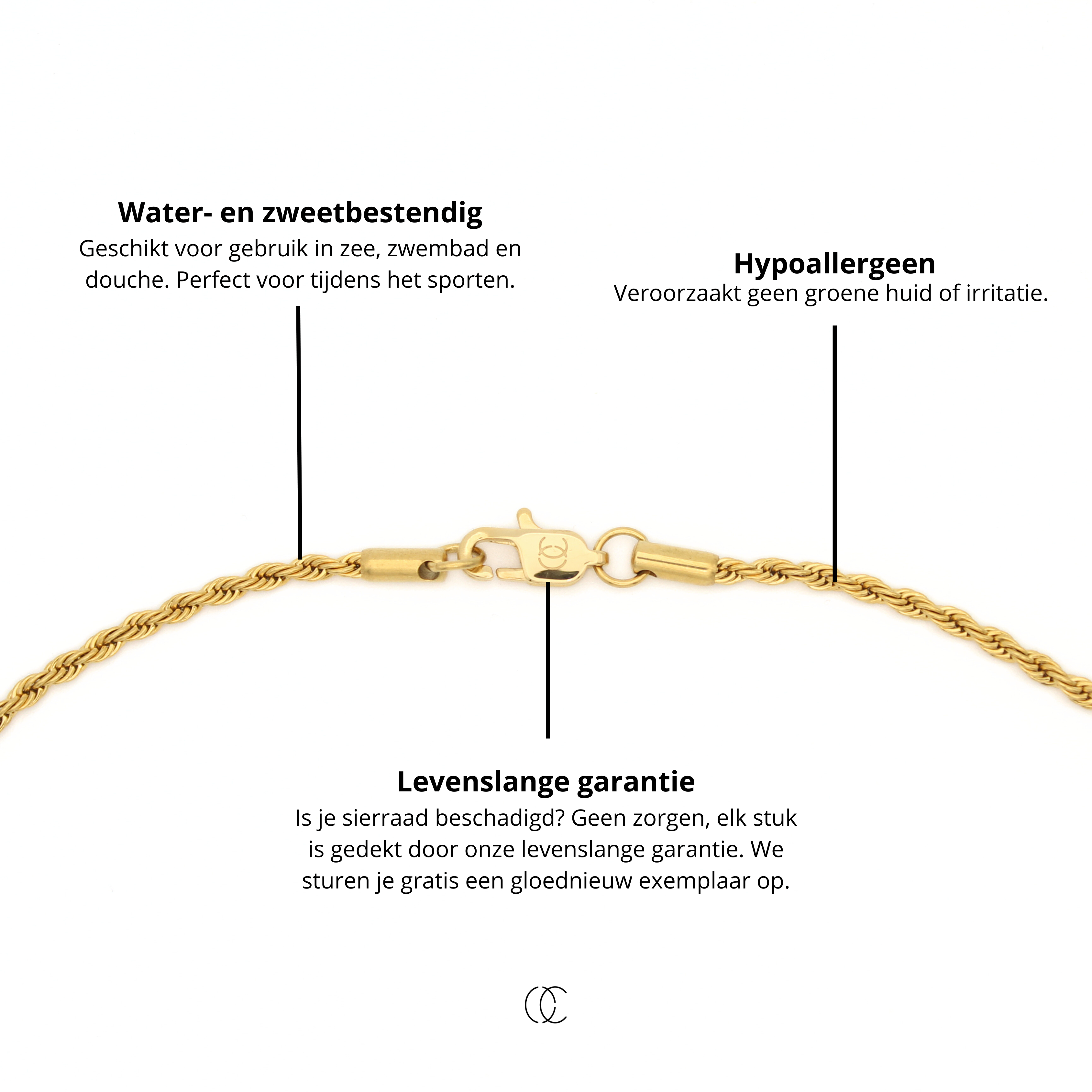 Clean Rope Armband 2mm (Goud)