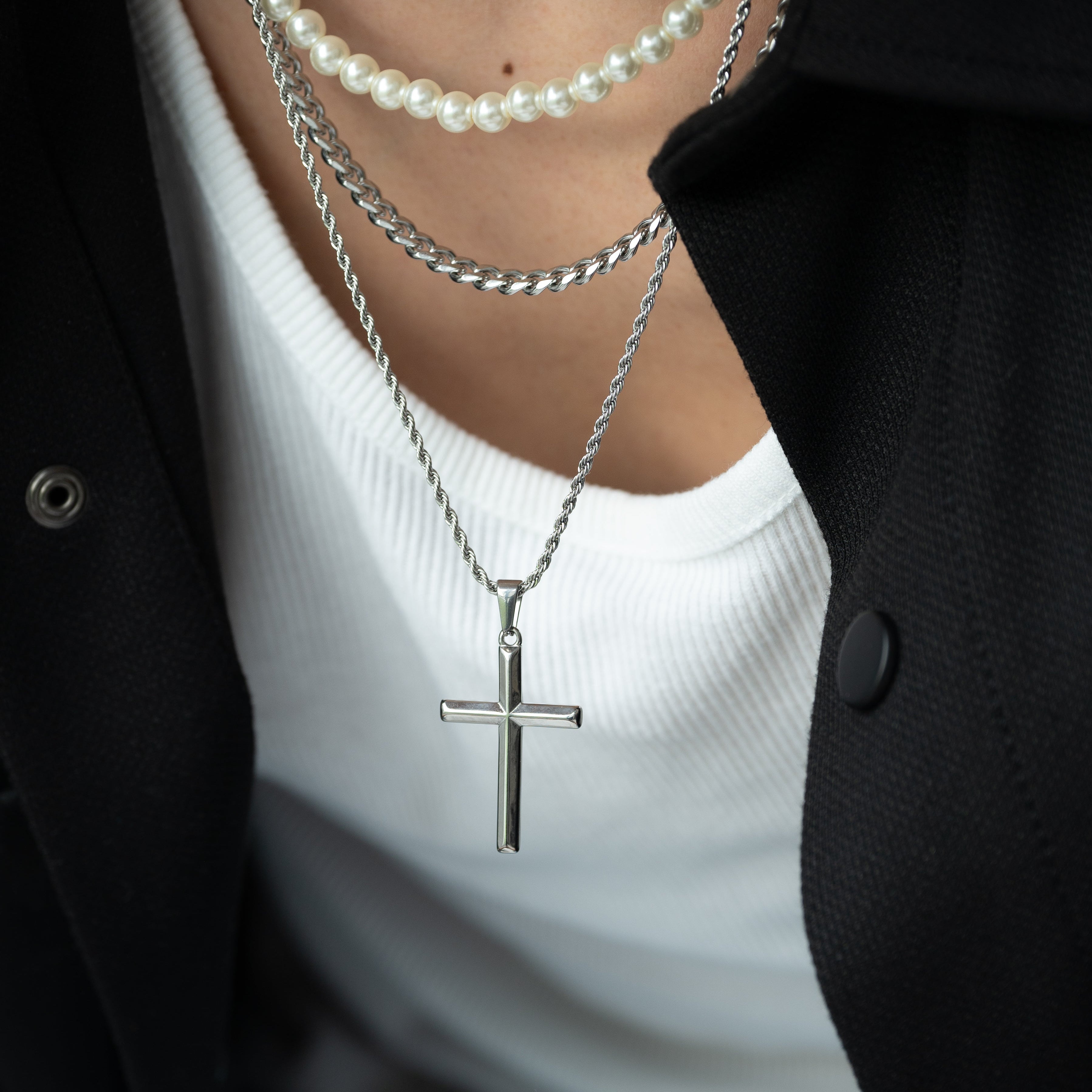 Cross Hanger + Ketting (Zilver)