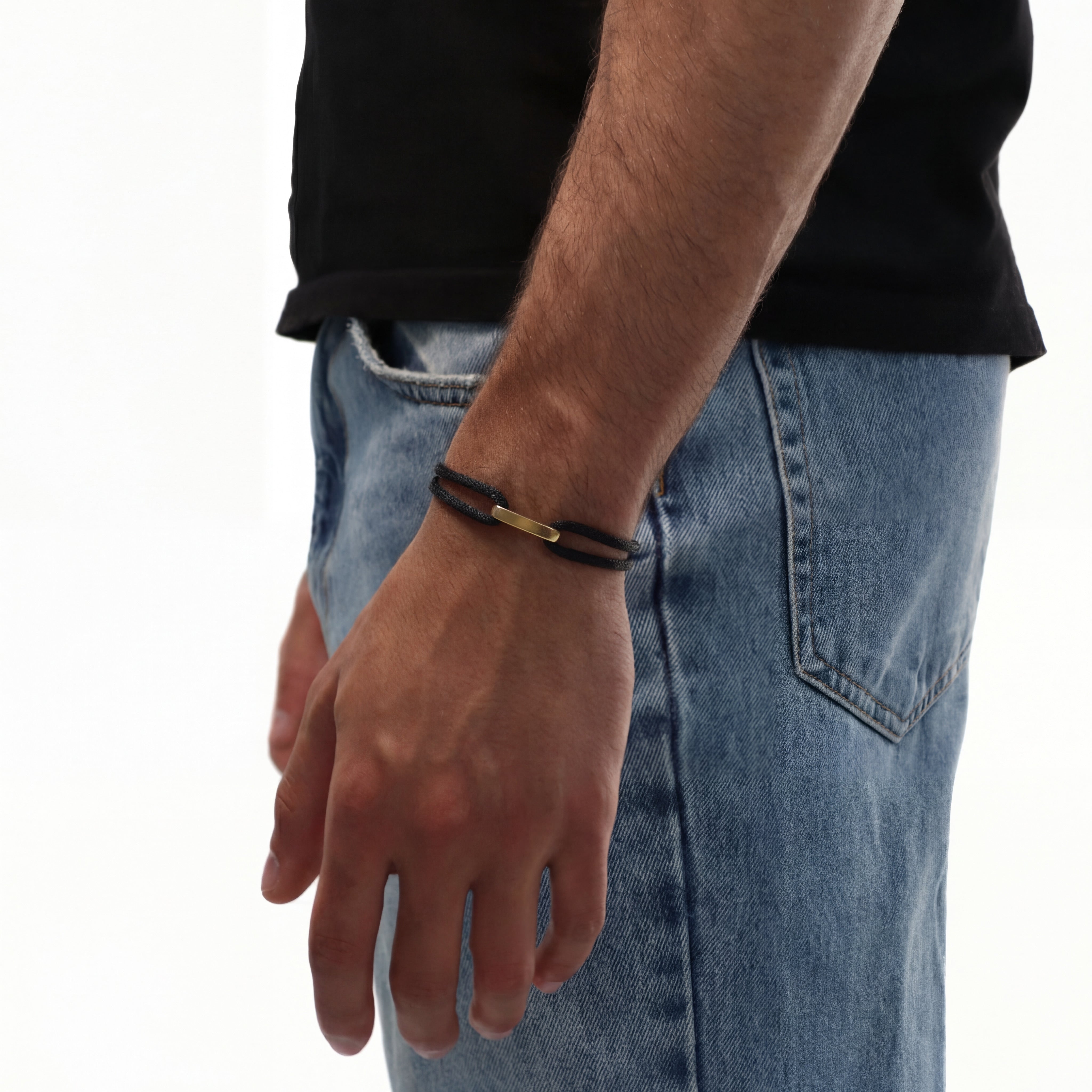 Cord Armband — Bar Gold / Black