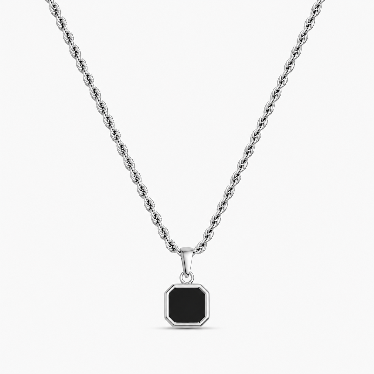 Stone Black Pendant + Chain (Silver)