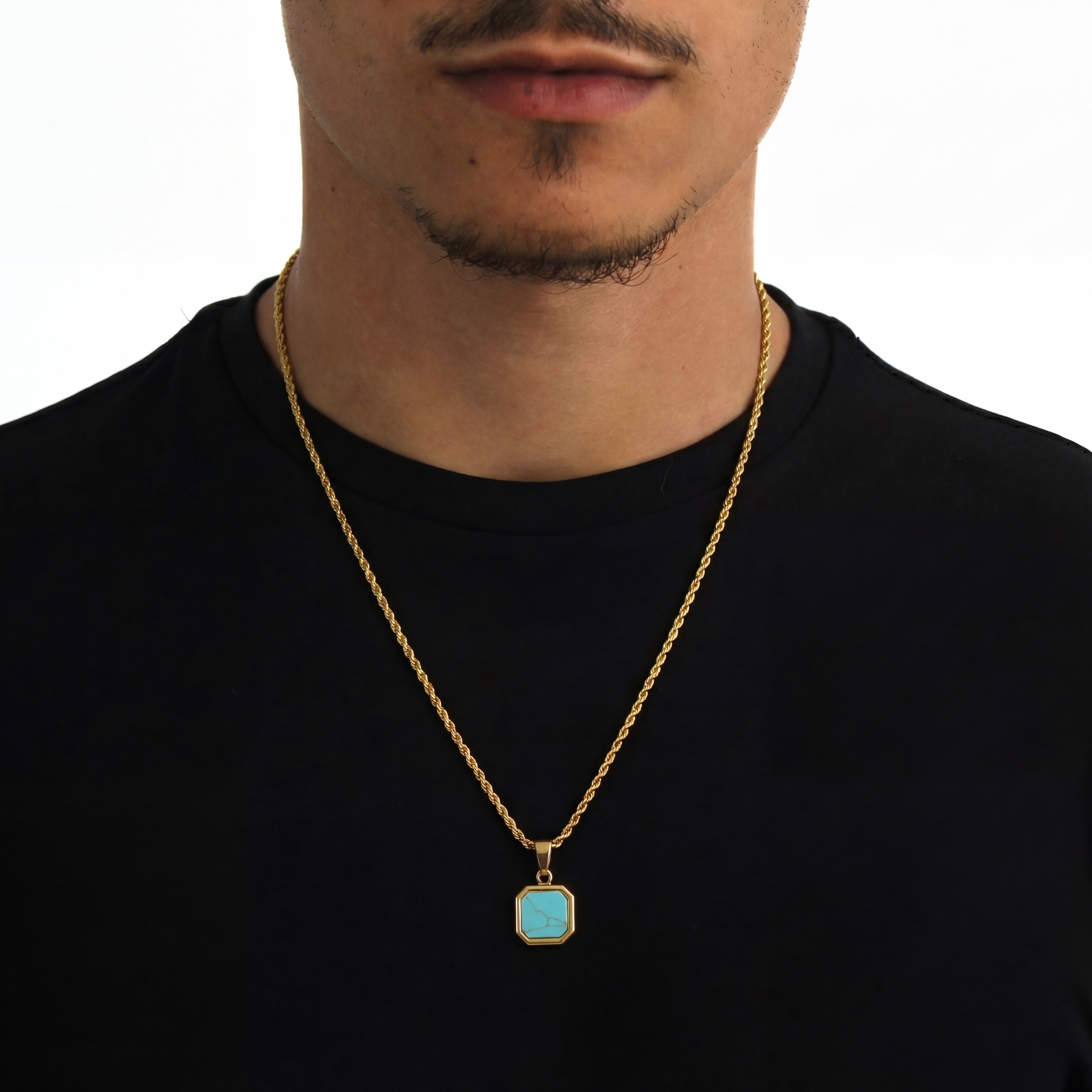 Stone Turquoise Hanger + Ketting (Goud)