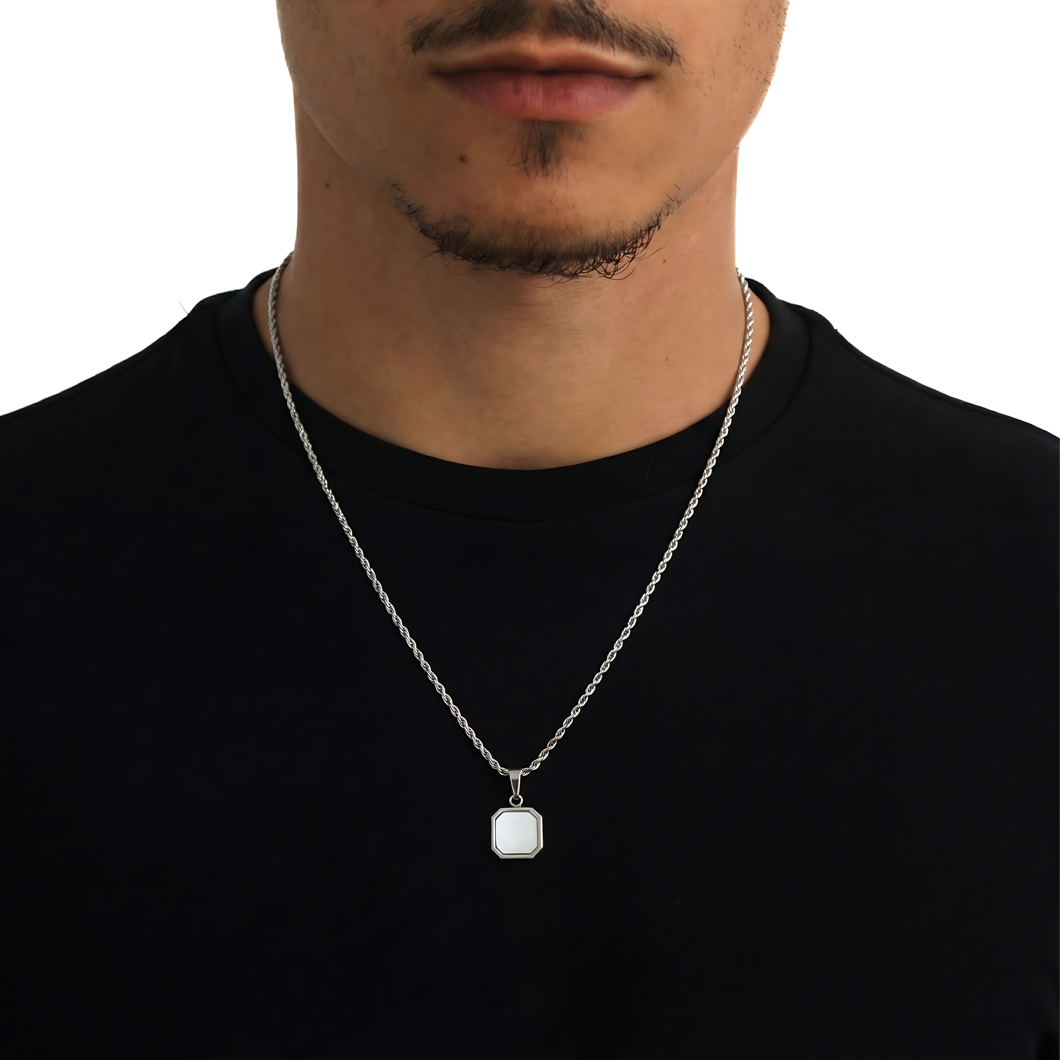 Stone Moon Pendant + Chain (Silver)