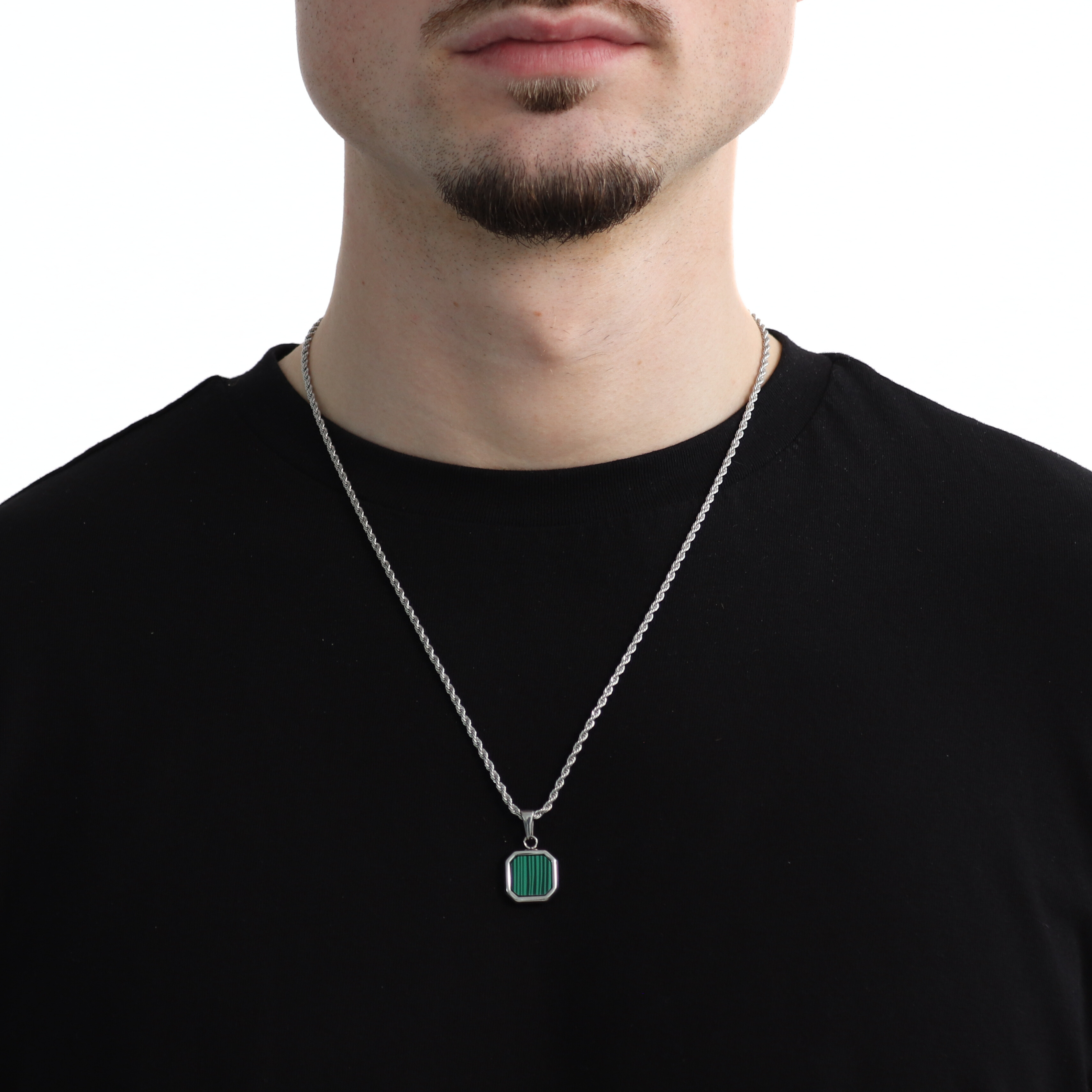 Stone Emerald Hanger + Ketting (Zilver)