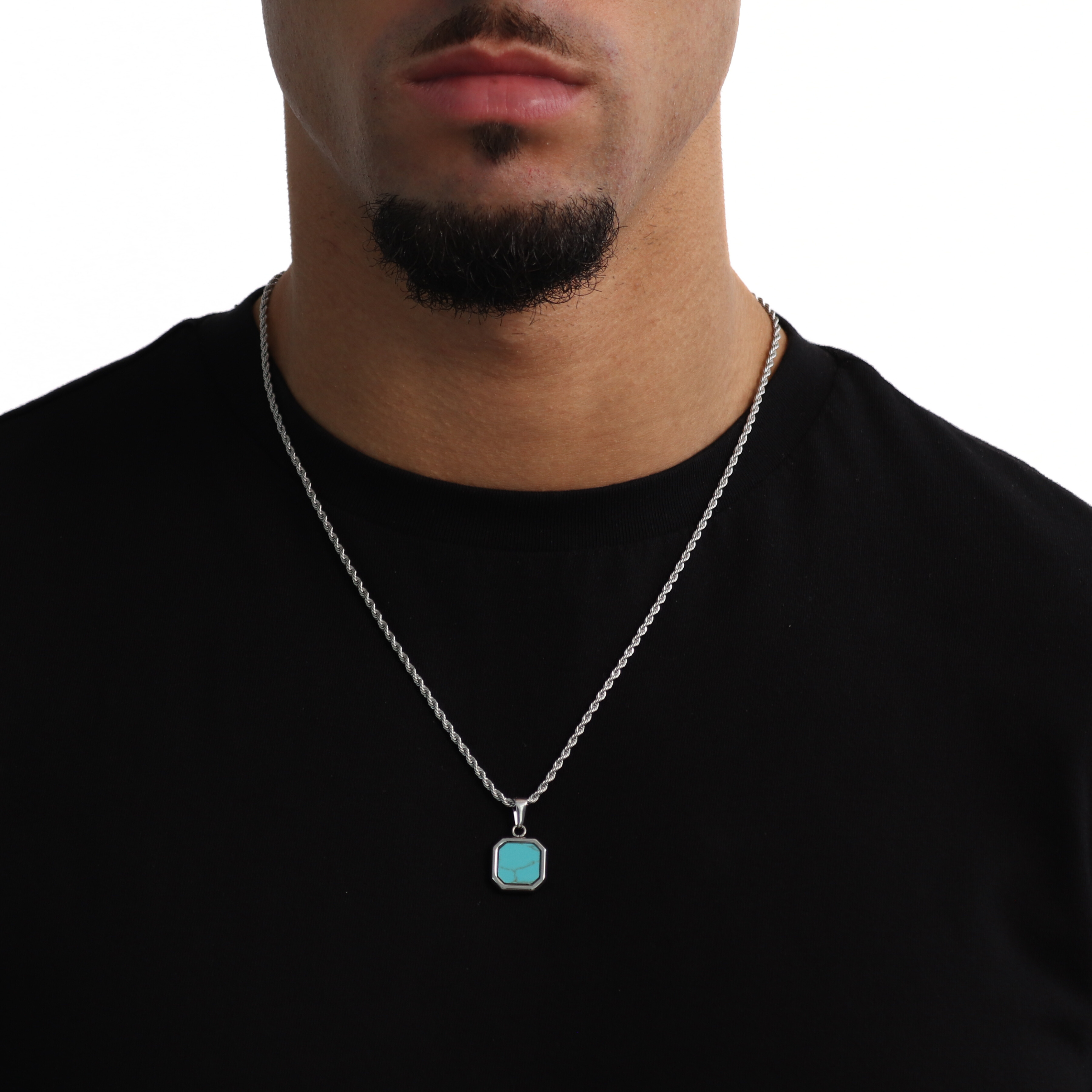 Stone Turquoise Pendant + Chain (Silver)