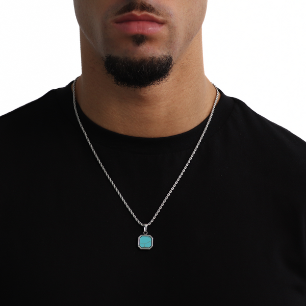 Stone Turquoise Pendant + Chain (Zilver)