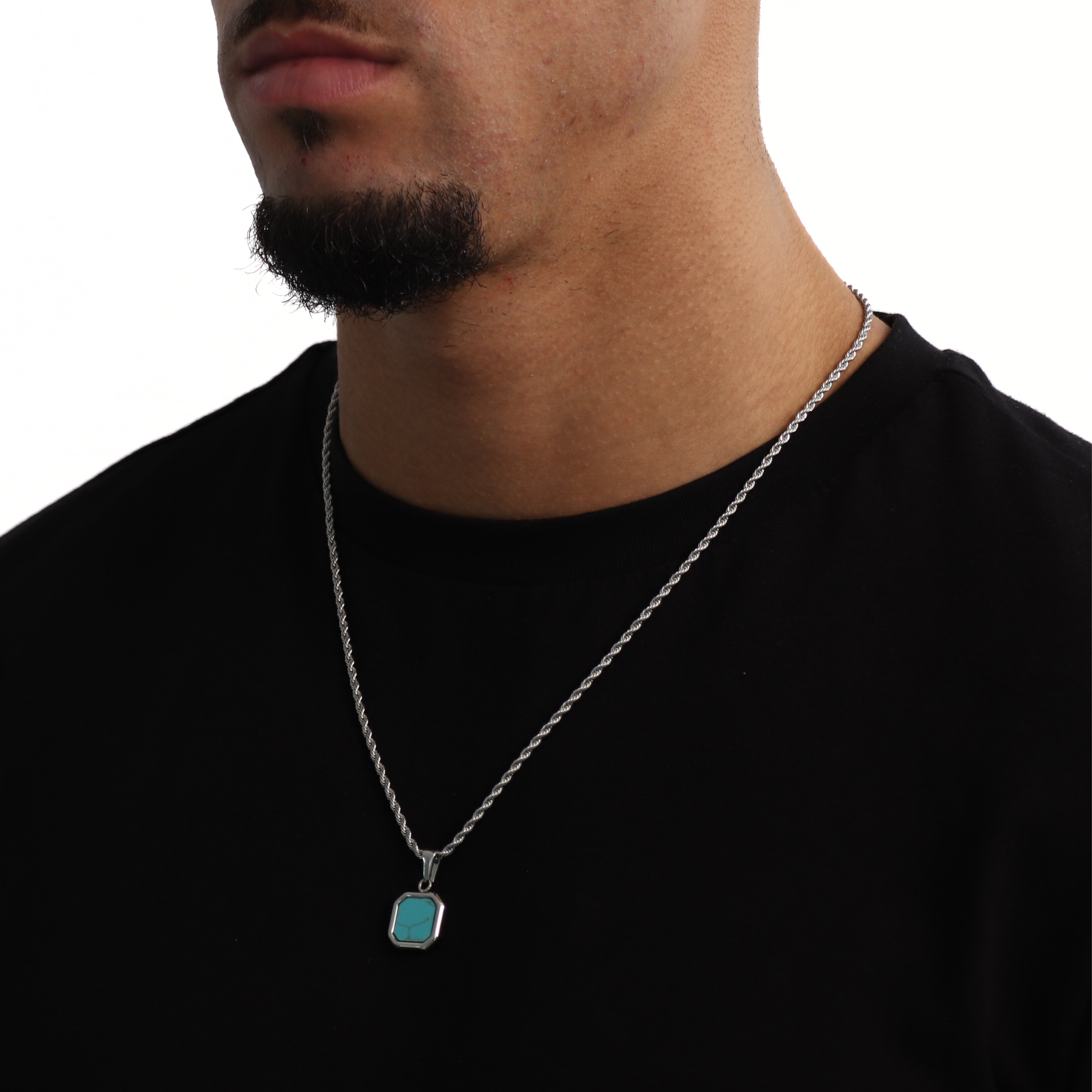 Stone Turquoise Pendant + Chain (Silver)