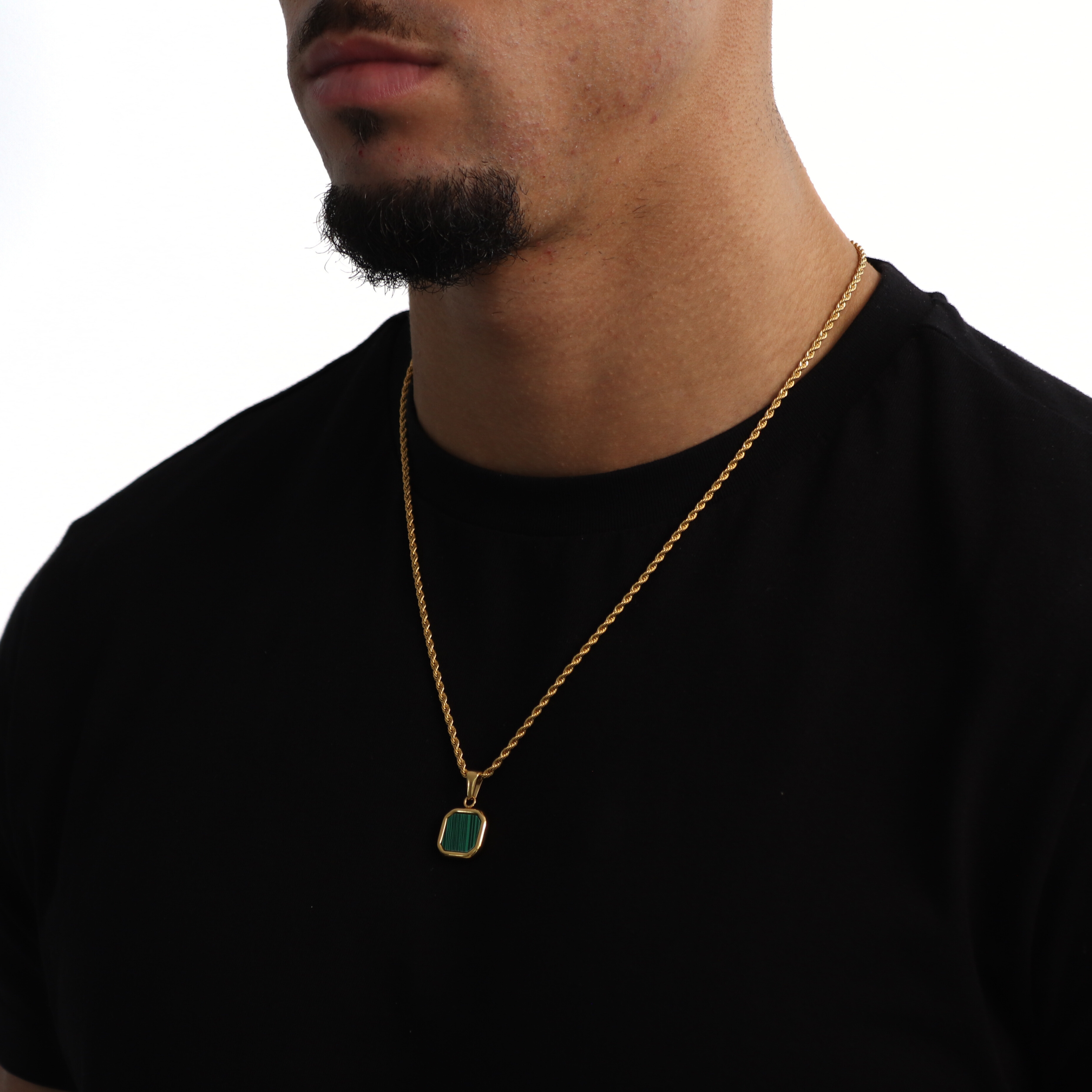 Stone Emerald Hanger + Ketting (Goud)