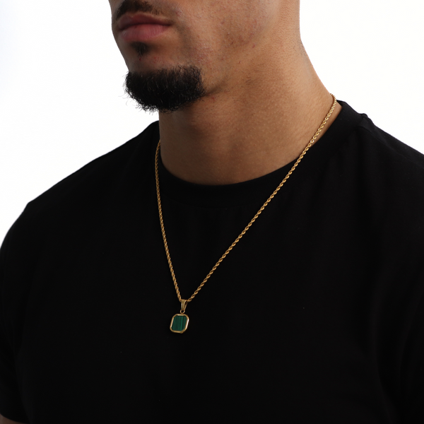 Stone Emerald Pendant + Chain (Goud)