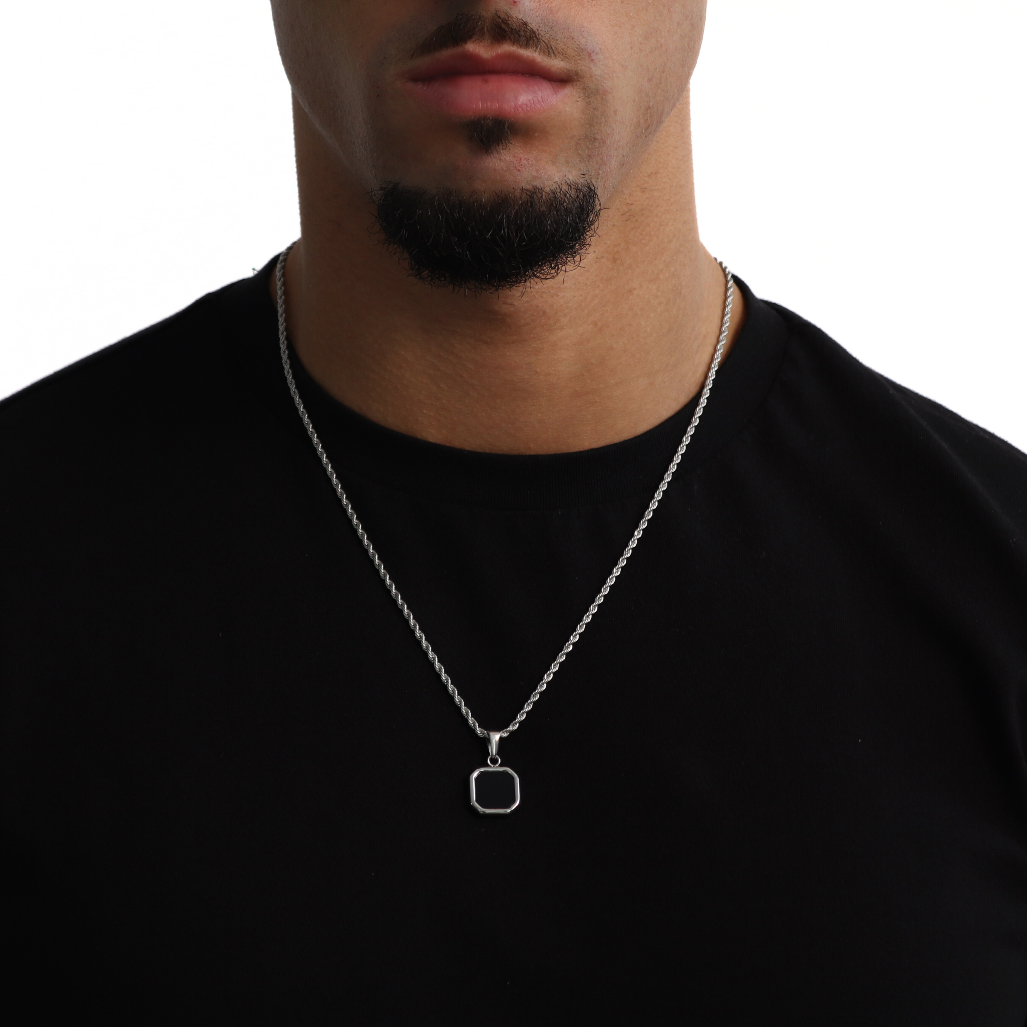 Stone Black Pendant + Chain (Silver)