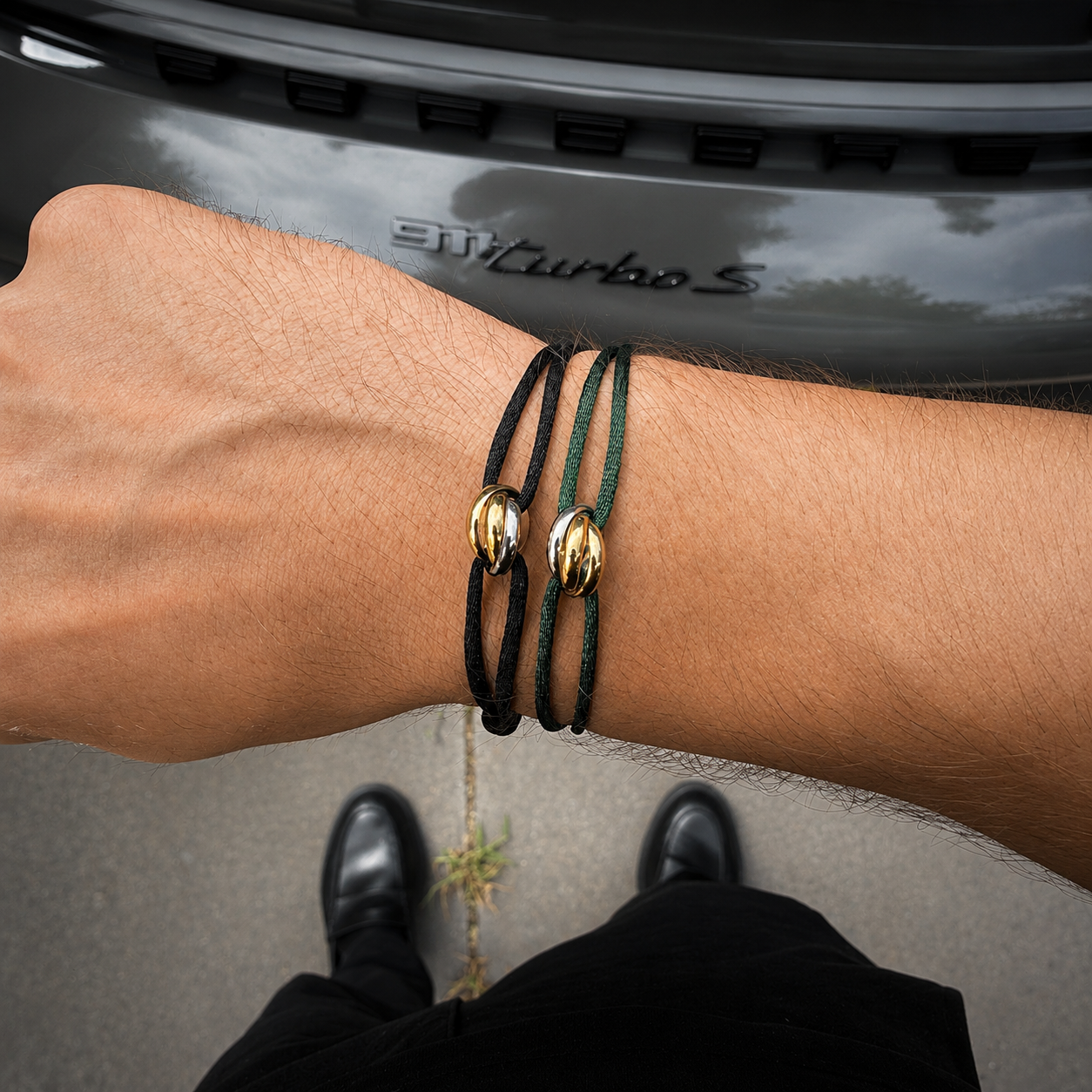 Cord Armband — Ring Tri-Tone / Forest Green