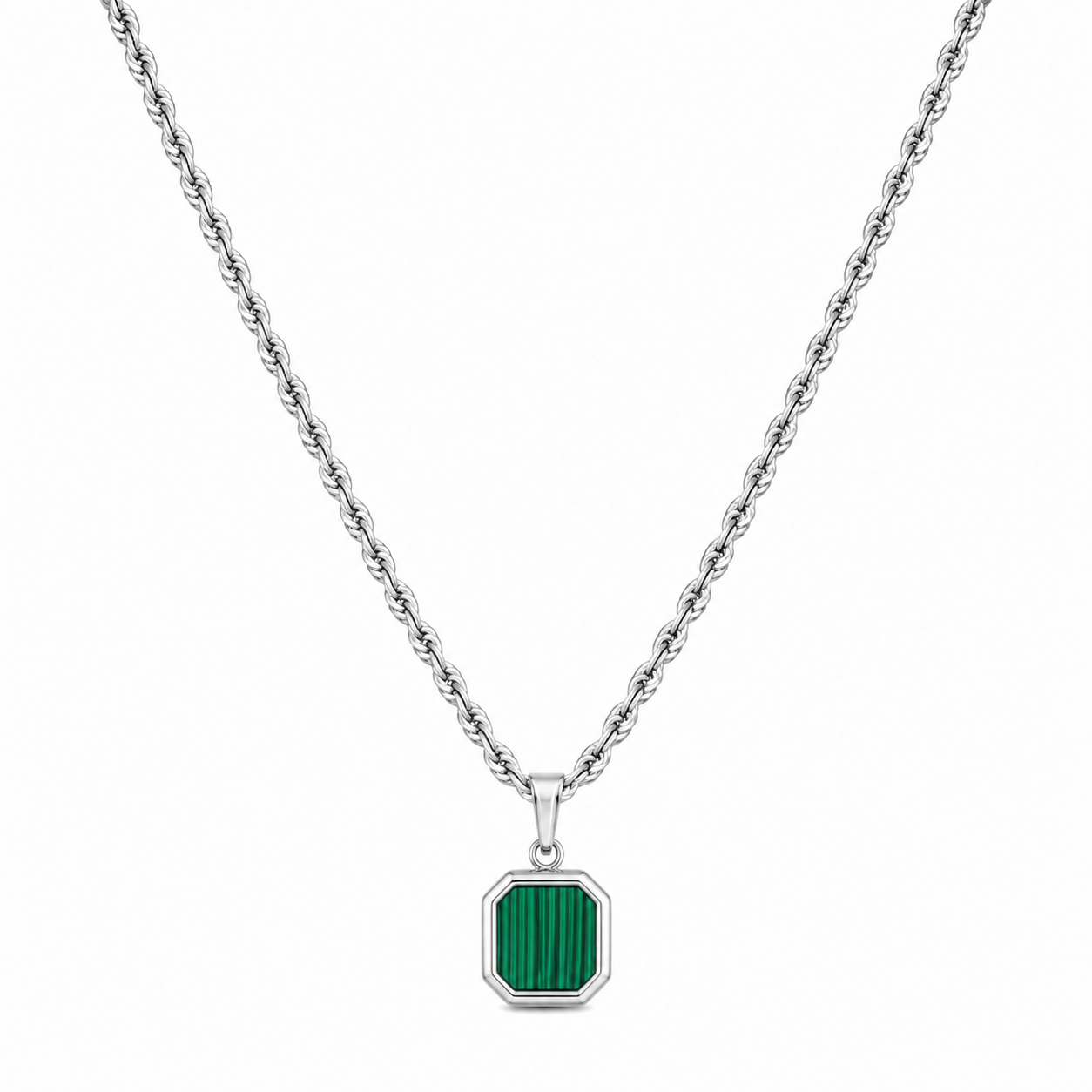 Stone Emerald Pendant + Chain (Silver)
