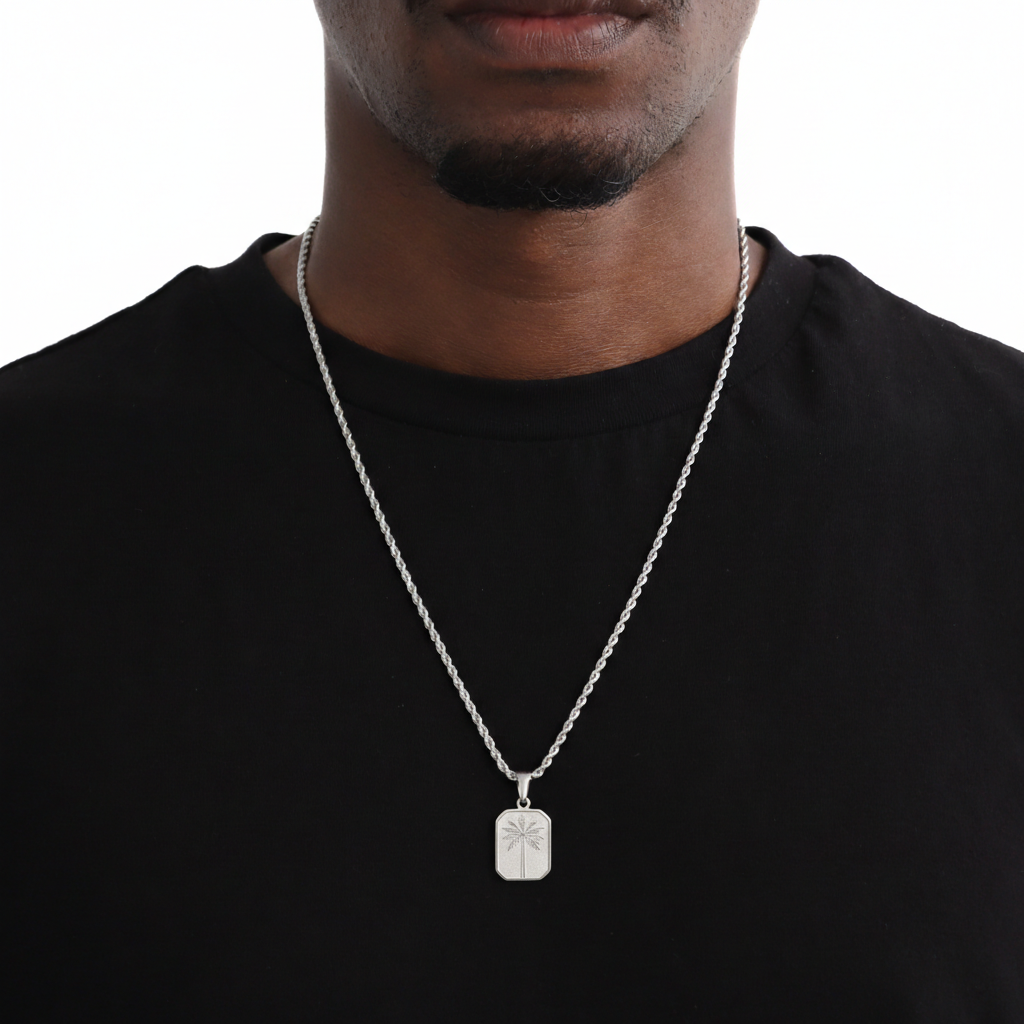 Palm Tree Hanger + Ketting (Zilver)