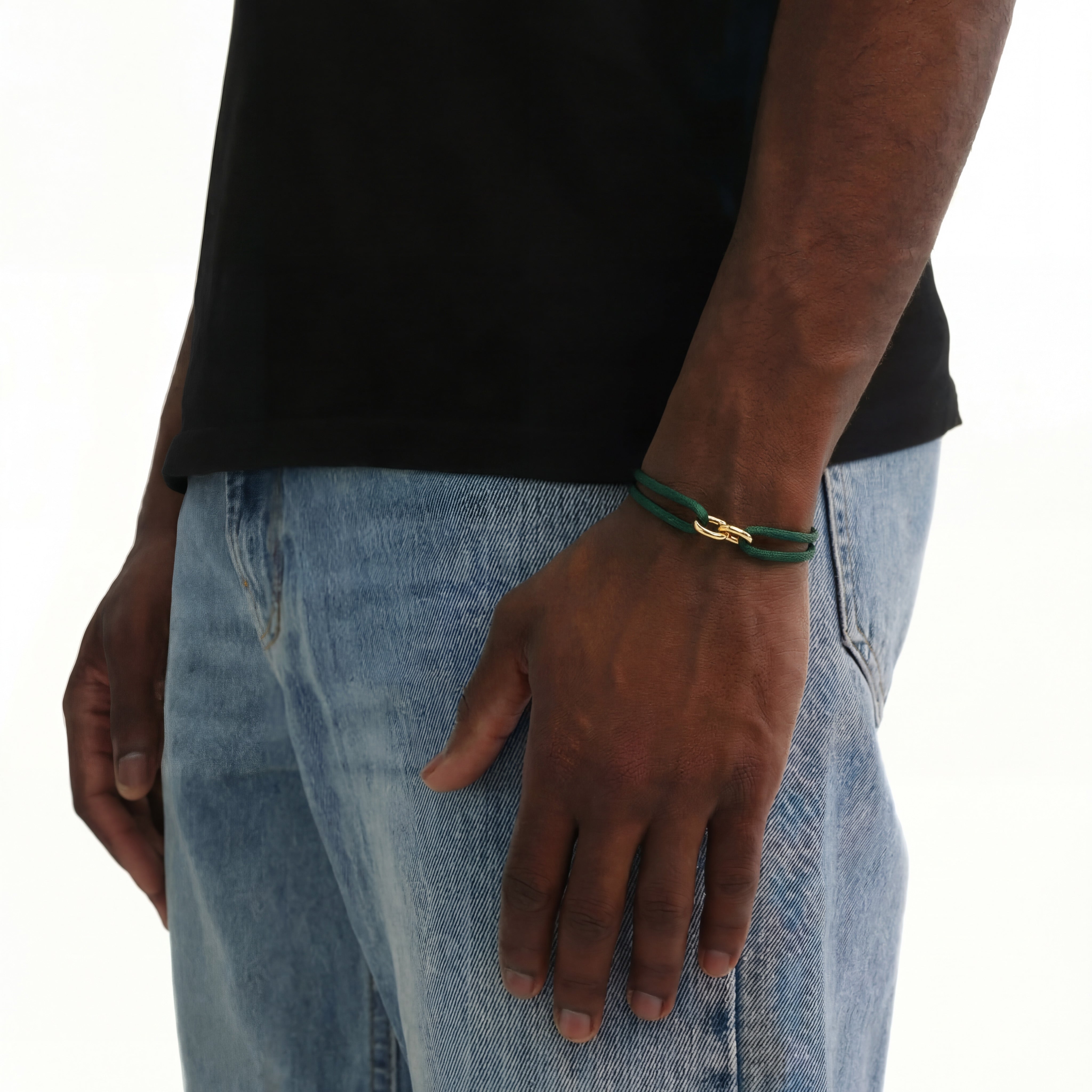 Cord Armband — Link Gold / Forest Green