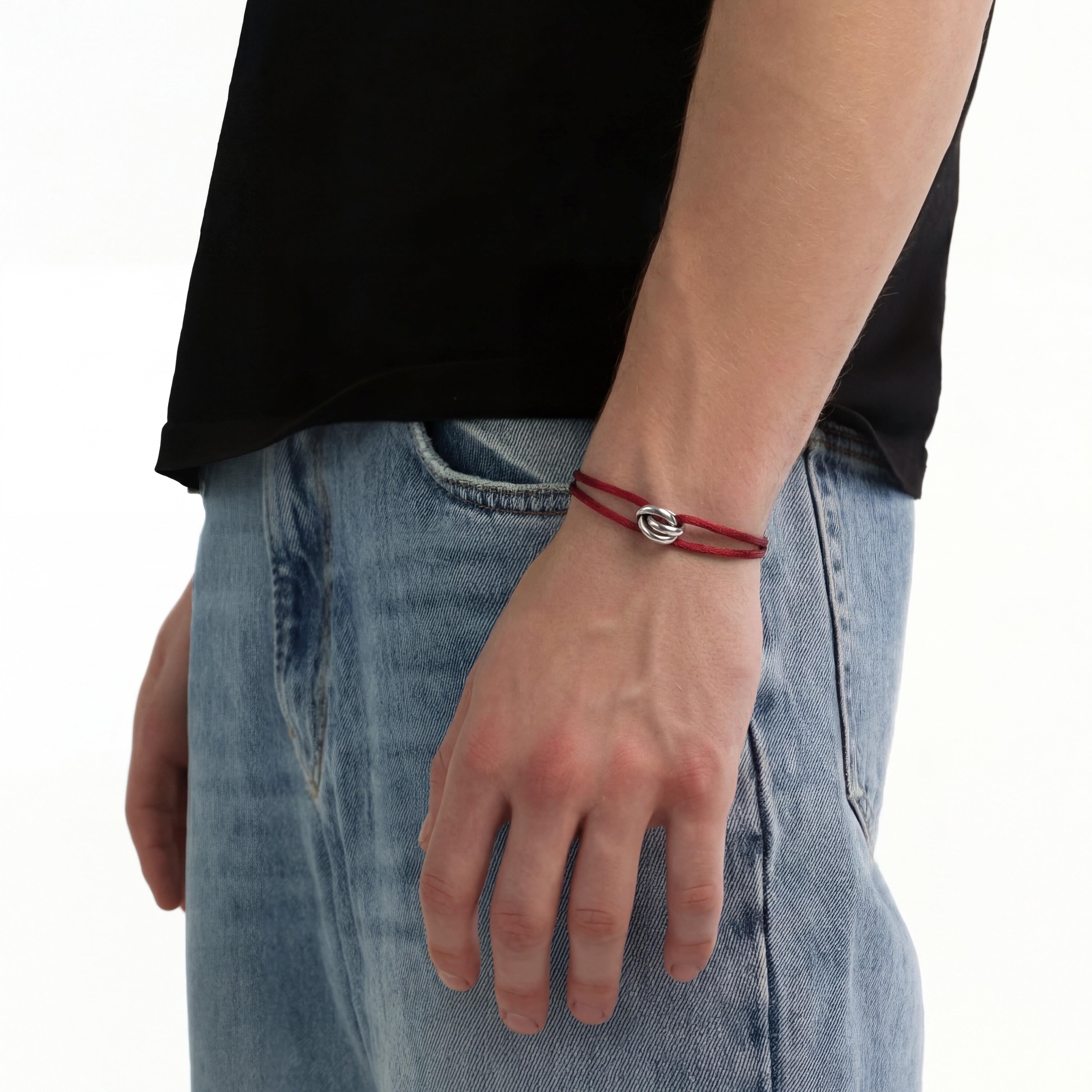 Cord Armband — Ring Silver / Burgundy