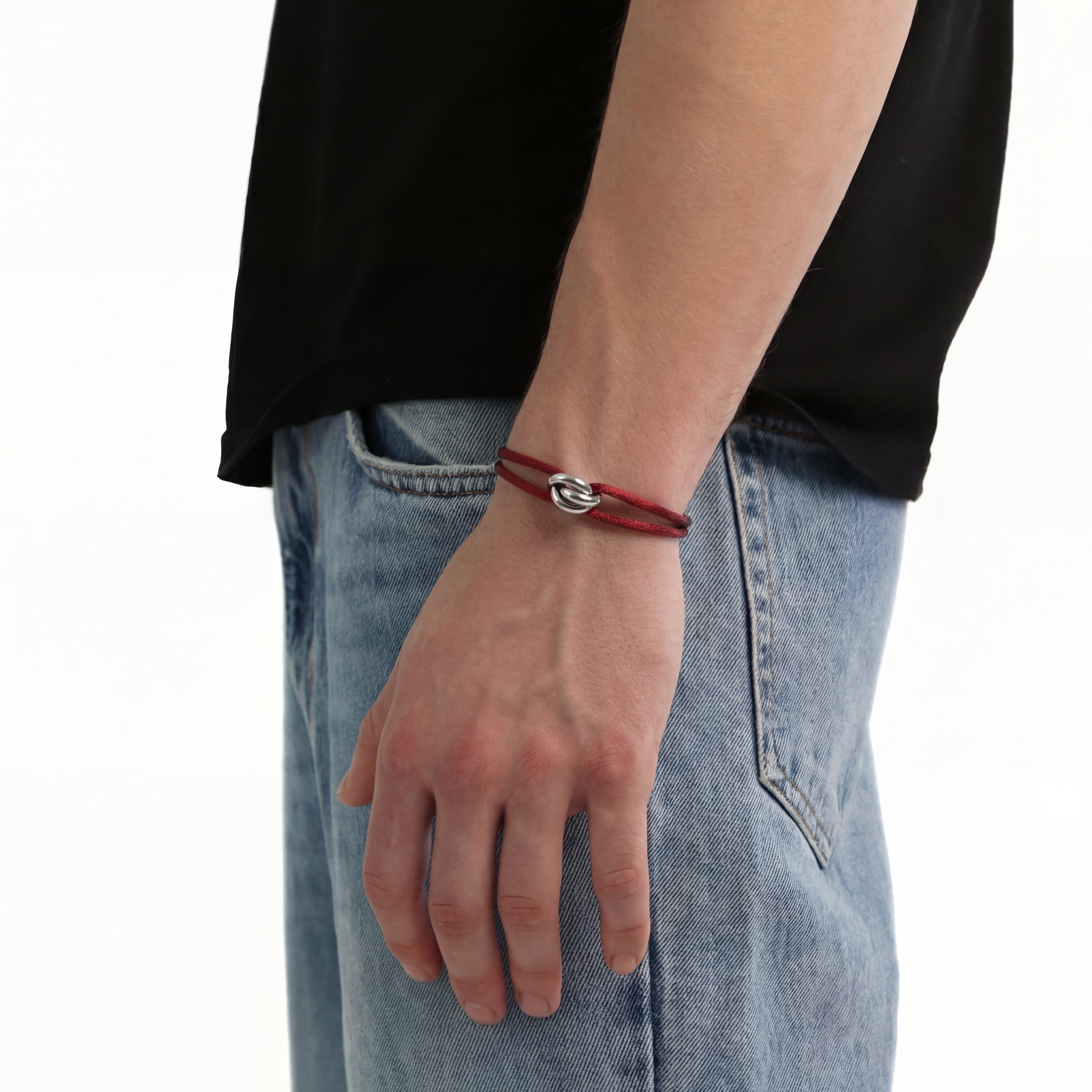 Cord Armband — Ring Silver / Burgundy