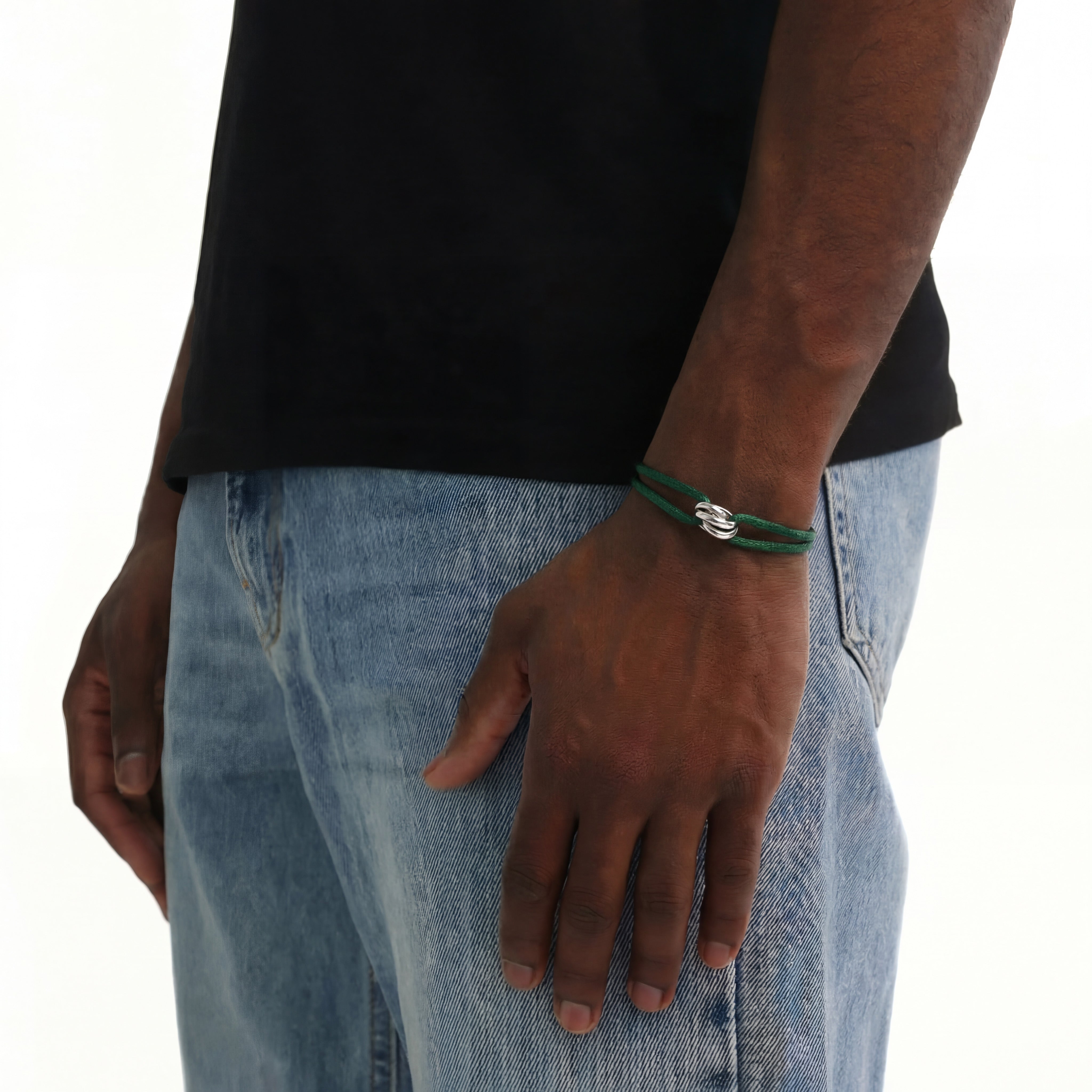 Cord Armband — Ring Silver / Forest Green