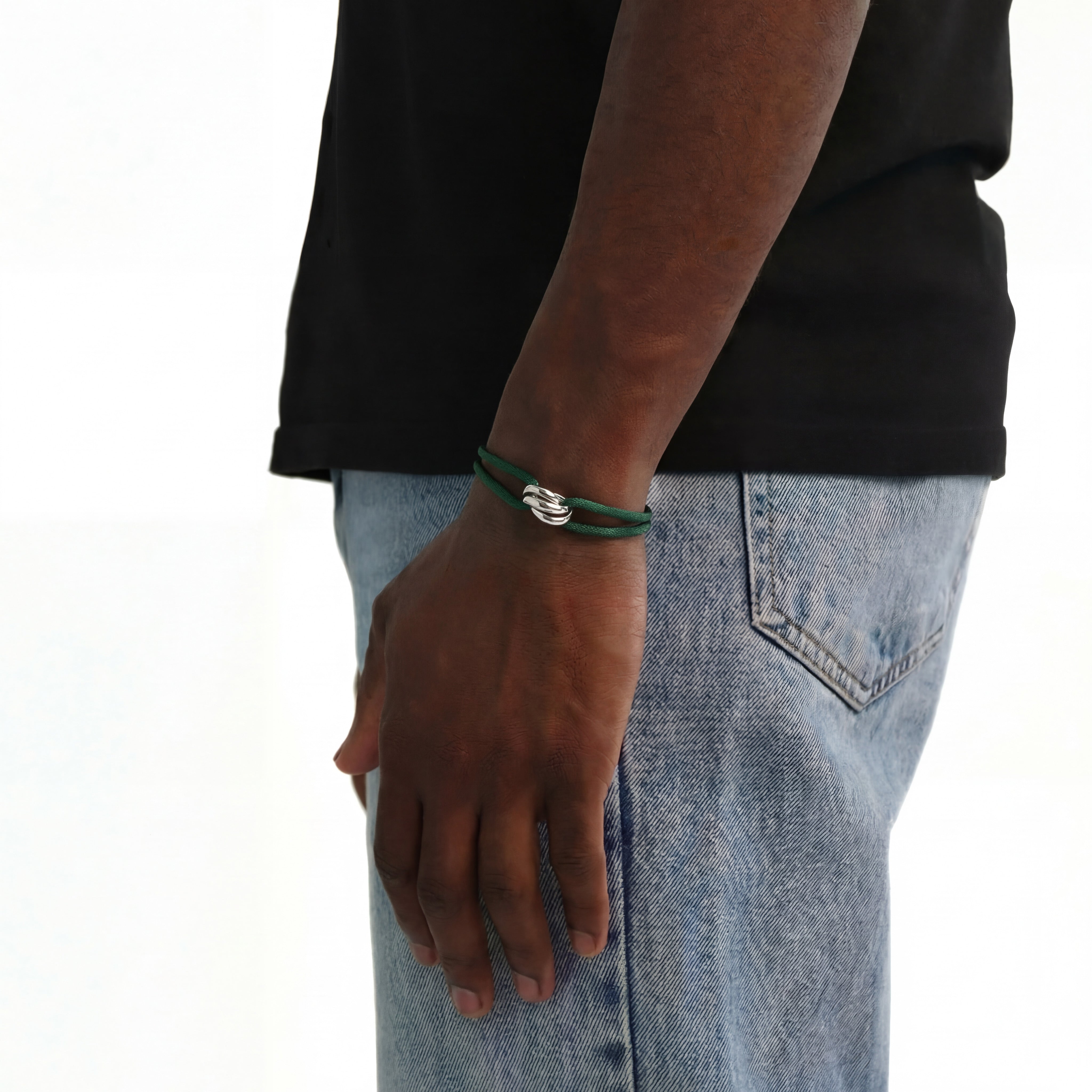 Cord Armband — Ring Silver / Forest Green