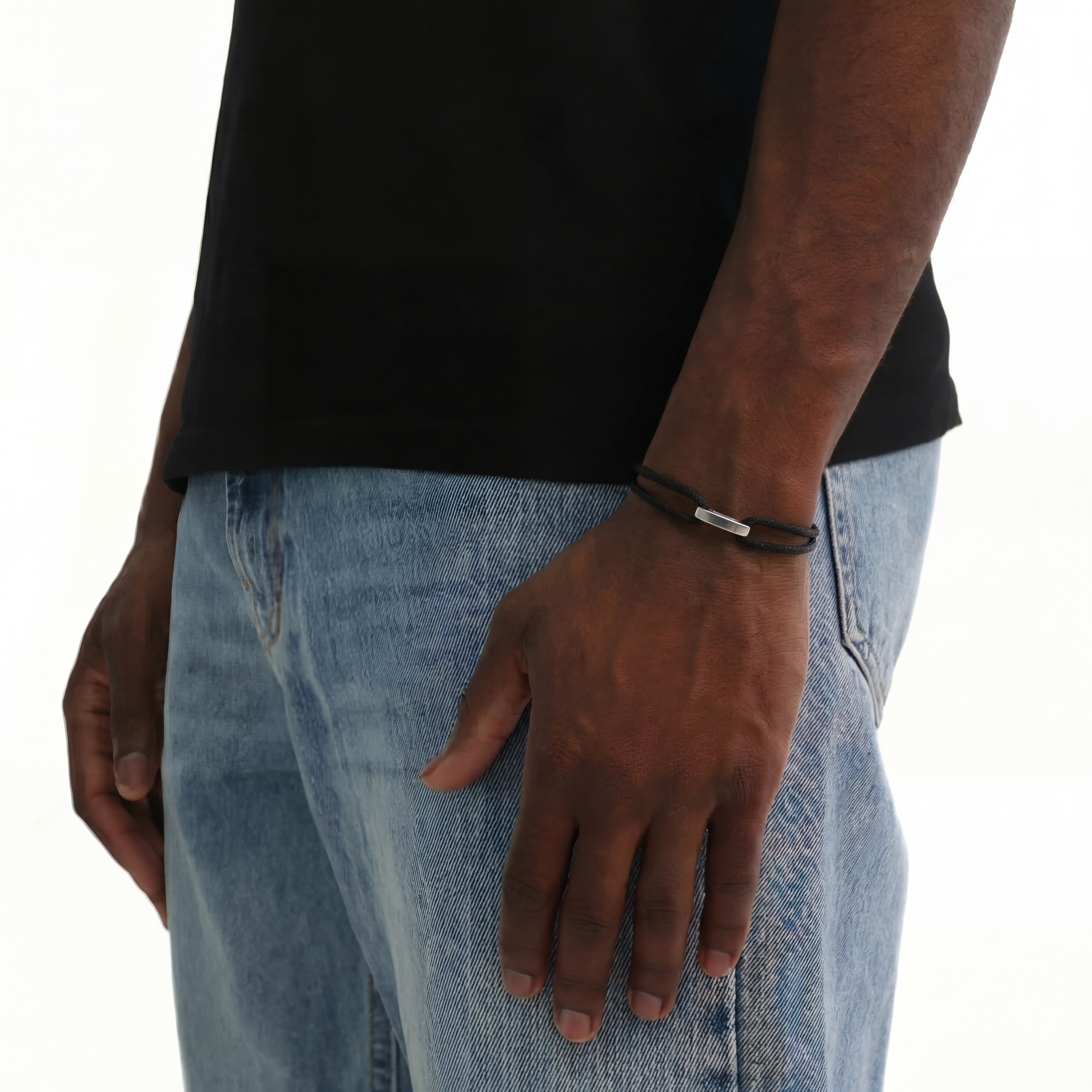 Cord Armband — Bar Silver / Black