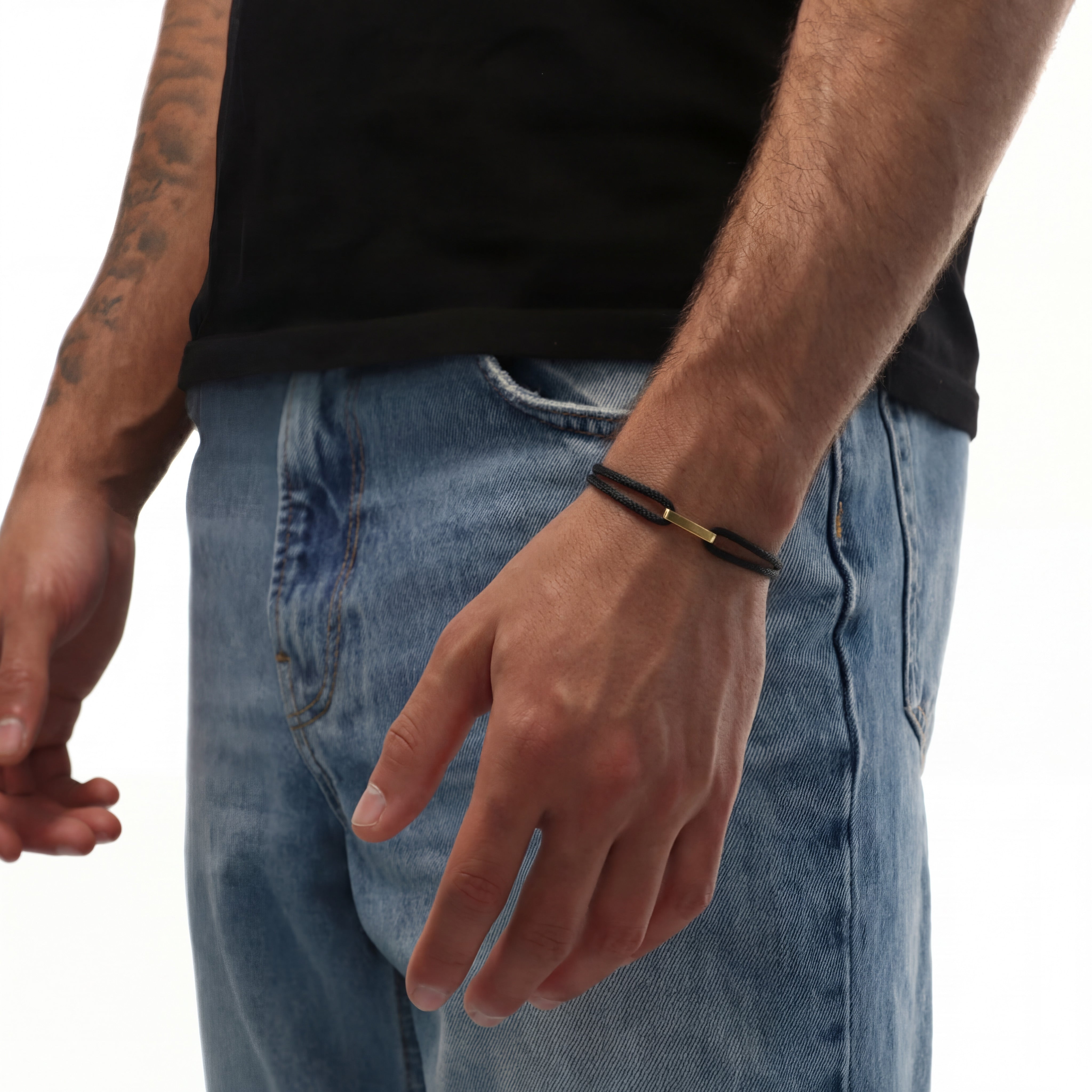 Cord Armband — Bar Gold / Black
